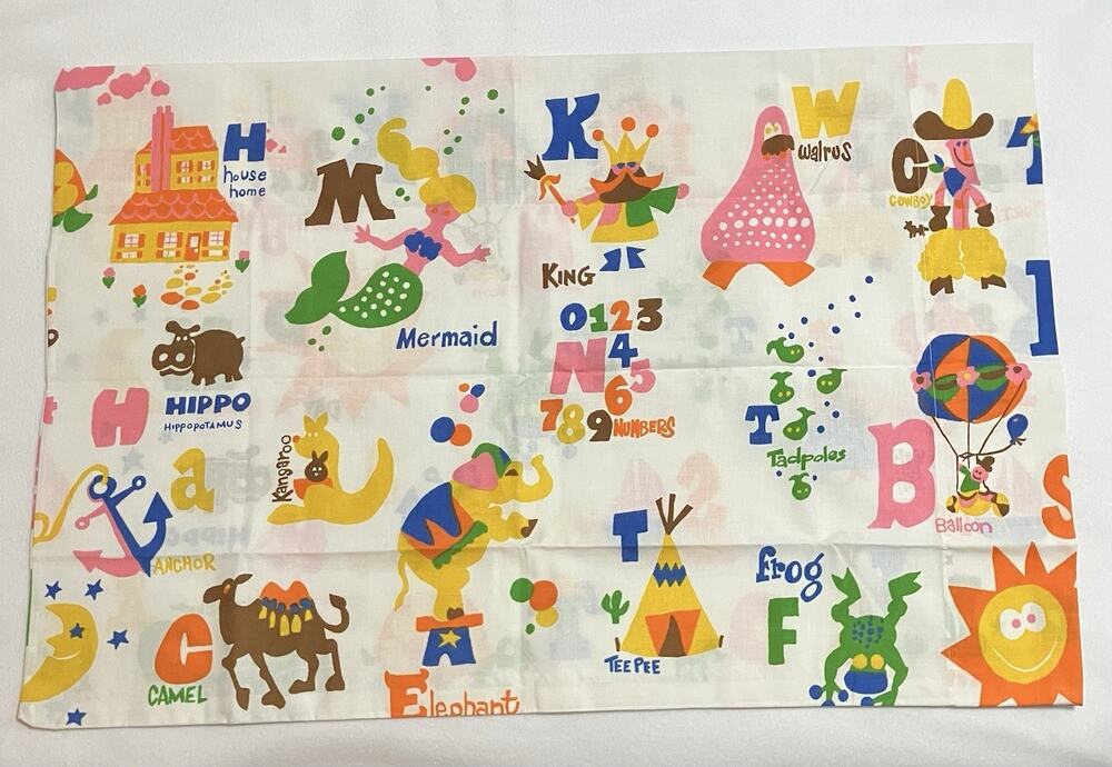 Vtg Childrens Dan River Standard Pillowcase No Iron Muslin Illustrated Alphabet